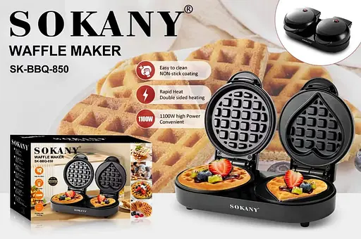 Вафельница двойная Sokany SK-BBQ-850 для толстых бельгийских вафель сердец 1100 Вт - фото 6