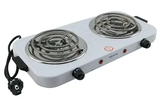 Плита две конфорки Rainberg RB-888 настольная электрическая плита поворотные переключатели 1200 Вт Белая - фото 1