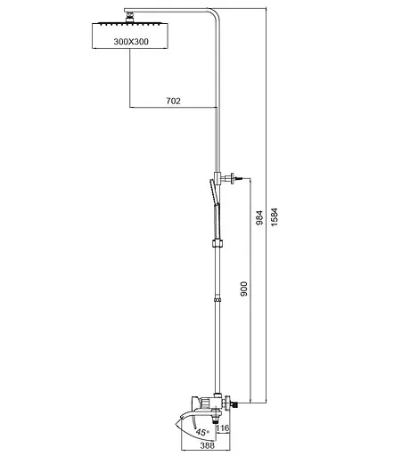Душова система Koer KB-56007-05 KR3461, Чорний матовий - фото 2