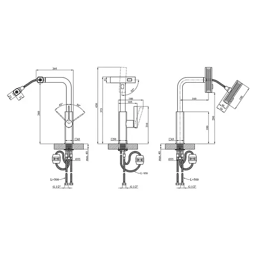 Змішувач для кухні з висувним виливом Kroner KRP Edelstahl Klassisch - SCH03918 Чорний матовий - фото 2