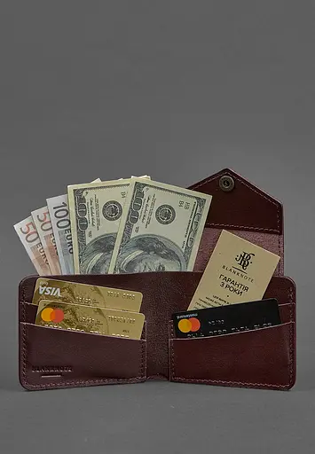 Кожаный портмоне 4.2 на бордовой кнопке. - фото 3