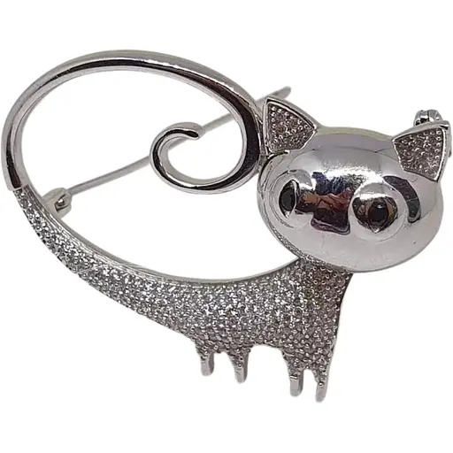 Срібна брошка Dear Кішка з фіанітами. 9011.1С