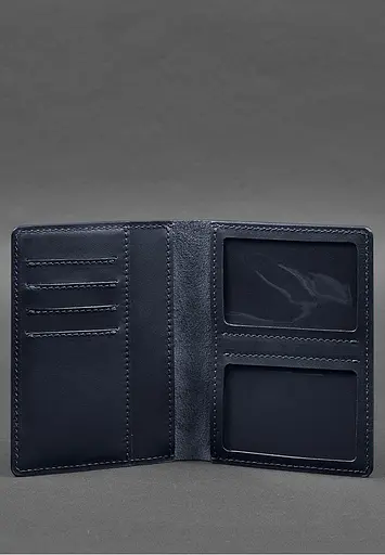 Кожаная обложка-органайзер для документов 6.1 темно-синий краст - фото 3