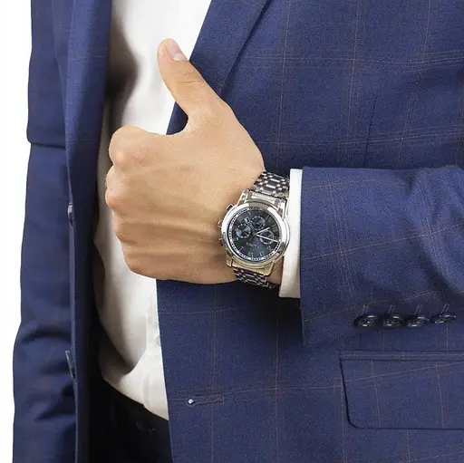 Наручные классические часы Skmei 9121 серебристые с синим циферблатом - фото 8