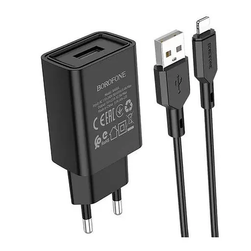 Сетевое зарядное устройство Borofone BA68A 1 x USB/2.1A + кабель Lightning - фото 2