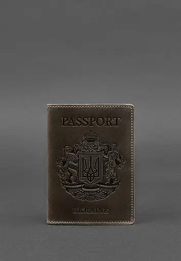Кожаная обложка для паспорта с украинским гербом темно-коричневая - фото 5