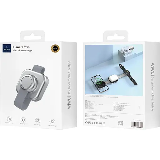 Бездротовий зарядний пристрій WiWU Planeta Trio 3in1 with MagSafe Silver (Wi-W031) [149148] - фото 7