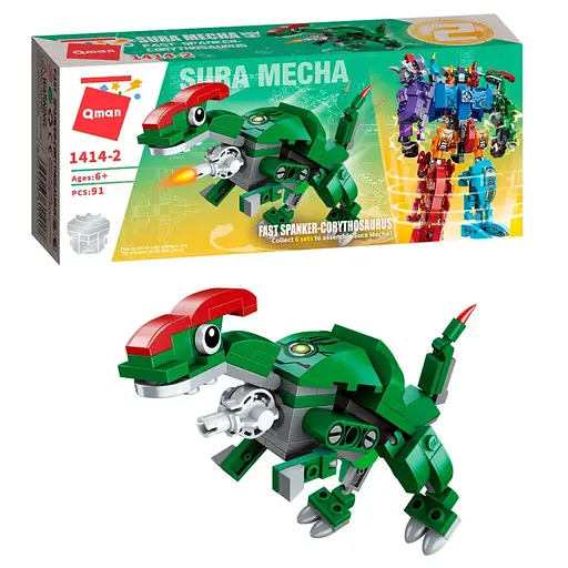 Дитячий Конструктор Qman 1414-1-6 трансформер (робот + динозавр) 93 дет Corythosaurus