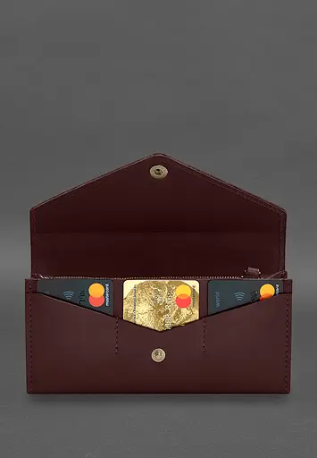 Кожаный клатч (портмоне) на кнопке 5.0 Бордовый - фото 4