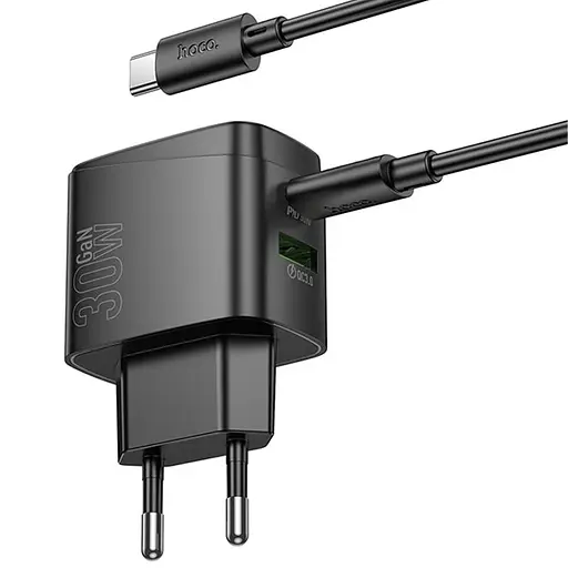 МЗП Hoco CS61A Bright PD30W+QC3.0 (1USB-A/1C) + кабель Type-C to Type-C Black - фото 4