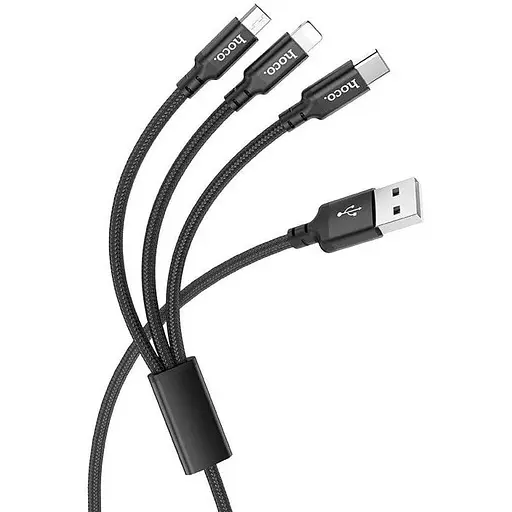 Кабель Hoco X14 3 in 1 Times speed charging cable iP+Micro+Type-C чорний - фото 1