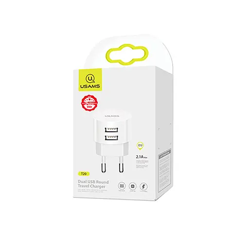 МЗП USAMS T20 Dual USB Round Travel Charger (EU) Білий - фото 4