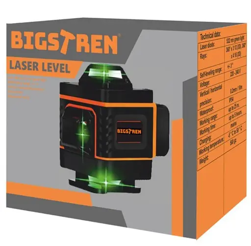 Лазерний рівень 4D Bigstren 18763 (16 ліній), зелений промінь 360°, самовирівнювальний нівелір із пультом та кейсом - фото 9
