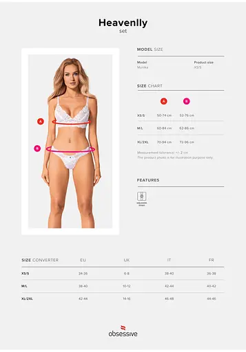 Комплект еротичної білизни: бюстгальтер і стрінги Obsessive Heavenlly XL/2XL білий - фото 8