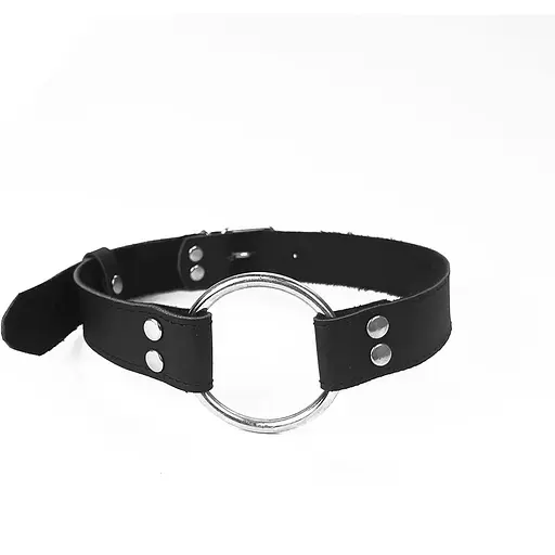 Кляп Art of Sex - Gag Ring Metal Металеве кільце із натуральної шкіри, колір Чорний