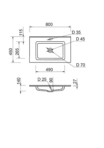 Раковина накладная Adamant FLATE 80, прямоугольная, с сифоном Click-Clack + смеситель (4824296207801) - фото 9