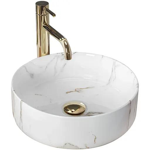 Умивальник Rea Sami aiax shiny накладний білий REA-U4522, Мармур - фото 1