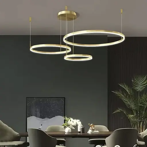 Светодиодная люстра на три кольца 60+40+20 см в латунном каркасе Ст. MJ73-600+400+200 AB | Line F - фото 1