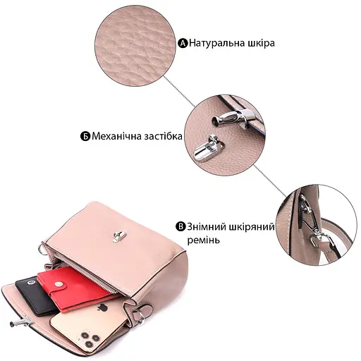 Женская кожаная сумка Vintage с металлической защелкой 19х15х9 см sum0029041 - фото 5