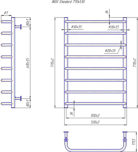 Водяной полотенцесушитель Mario Inox Стандарт 770x530/500 1.8.044610.P, Хром, нижнее - фото 4