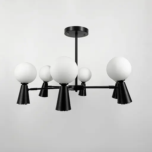 Чорна люстра ABELINA з 6-ма білими плафонами на 2 джерела світла Line.F YG 8006/6+6 BK+WT - фото 1