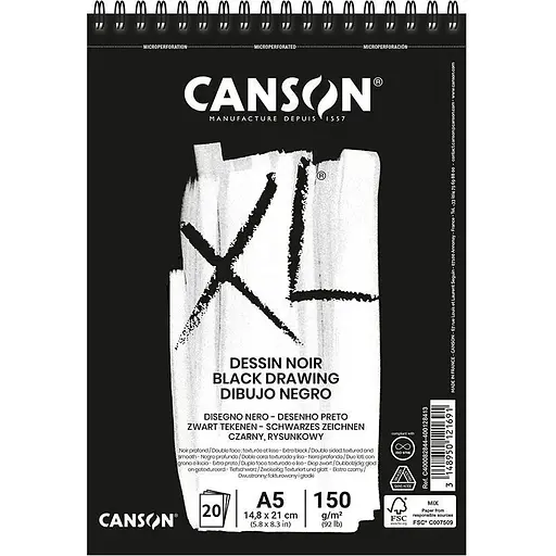 Альбом для ескізів Canson на спіралі XL Dessin Black 150г/м2 чорний колір - фото 1