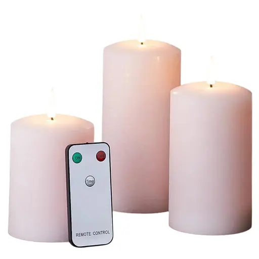 Светодиодная свеча-колонна TruGlow Trio с дистанционным управлением пастельно-розовая