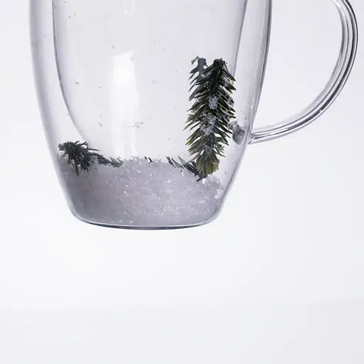 Чашка скляна з подвійними стенкаміс новорічним декором гілочка з ялинки 350 мл Yiwu 64486-44 - фото 4