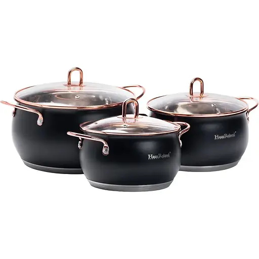 Набор кастрюль Haus Roland из нержавеющей стали 6,1/2,6/3,6 л, черный HP33525B - фото 2