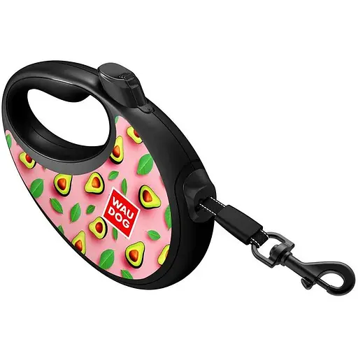 Повідець-рулетка для собак Waudog R-leash з контейнером для пакетів, малюнок "Авокадо на рожевому", світловідбивна стрічка, M - фото 4