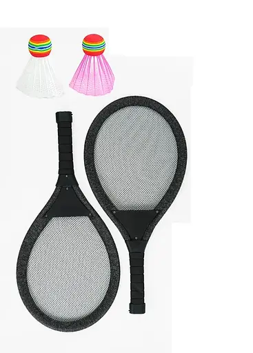 Набор ракеток 9352 L, 2 ракетки 57см, 2 воланчика, подсветка, в сетке (6966814300061) Чорний - фото 1