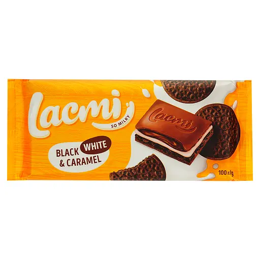 Шоколад молочний Roshen Lacmi Black White & Caramel з печивом 100 г (872109)