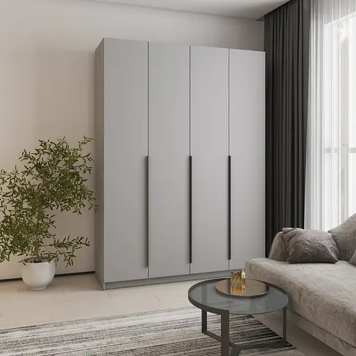 Шкаф 4-дверный MebelStar Оскар ДСП BG, стандарт 160x52x220 см Серая мышка (MBS-4656)