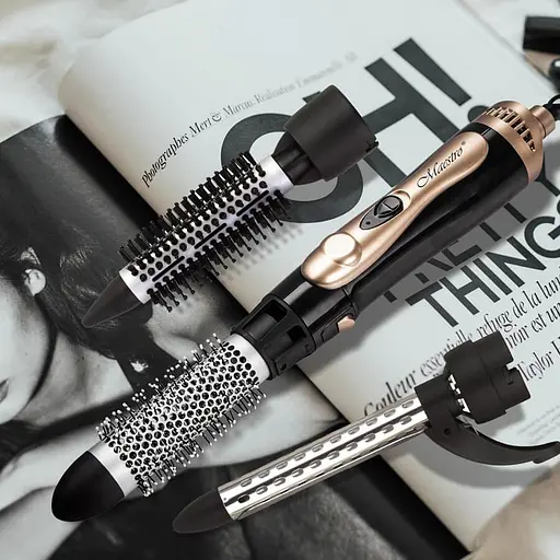 Фен браш стайлер Maestro Mr-229 з насадками, що обертаються, щітка для вирівнювання та завивки волосся гребінець - фото 4