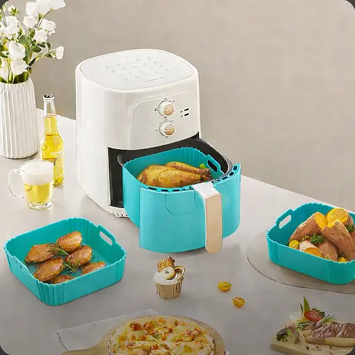 Квадратная плотная силиконовая форма для аэрогриля, духовки и мультипечи с ребристым дном 21.5х21.5 см Бирюзовый 88288 - фото 5