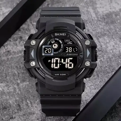 Мужские спортивные наручные часы Skmei 1778 (Черные с черным циферблатом) - фото 4