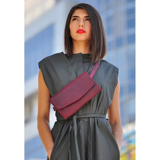 Шкіряна жіноча сумка Еліс бордова crazy horse - фото 10