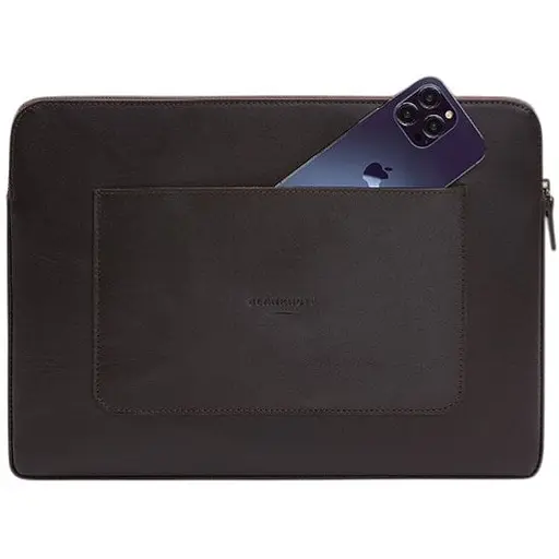 Кожаный чехол BlankNote для ноутбука на молнии с хлястиком и карманом Темно-коричневый - фото 1