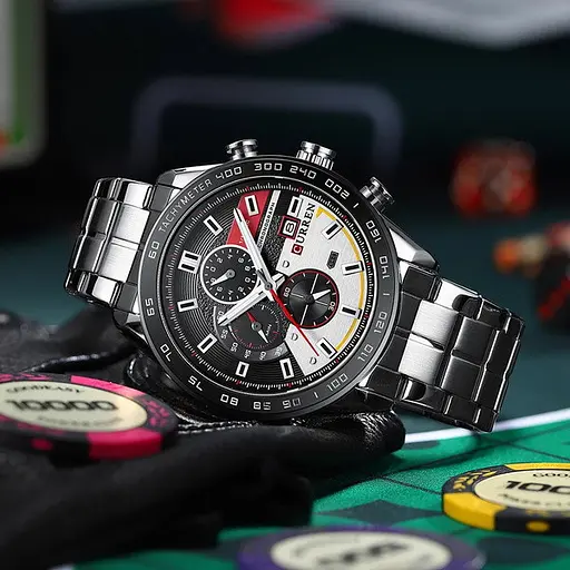 Водостойкие кварцевые часы Curren Chronograph silver - фото 3