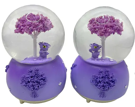 Сніжна куля Музична з підсвіткою Лавандовий ведмедик, F-312-80, 80 мм (В асортименті) - фото 3