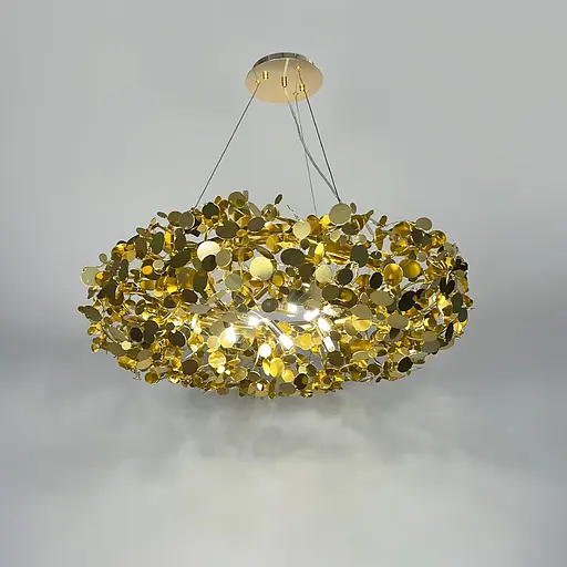 Изысканная кольцевая золотая люстра с металлическими монетками Ø 60 см | Ст. MD 6013-600 GD Line F - фото 2