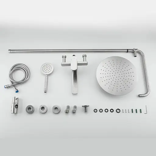 Душевая система Frap F24805, поворотный излив - переключатель на лейку, 1 режим, сатин, Хром матовый - фото 5