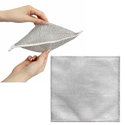 Серветка двошарова багаторазова металева з абразивною сіткою для посуду, скла та меблів 20х20 см Сірий 88107 - фото 1