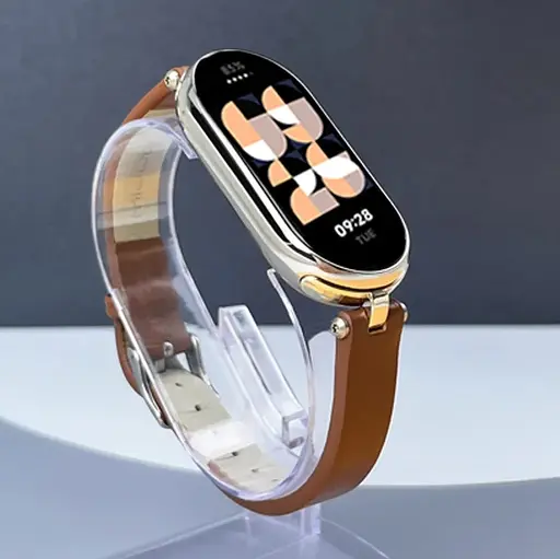 Шкіряний ремінець MiJobs для фітнес-браслета Xiaomi Mi Band 8 і 9 Type A коричневий, тримач - золотистий - фото 4
