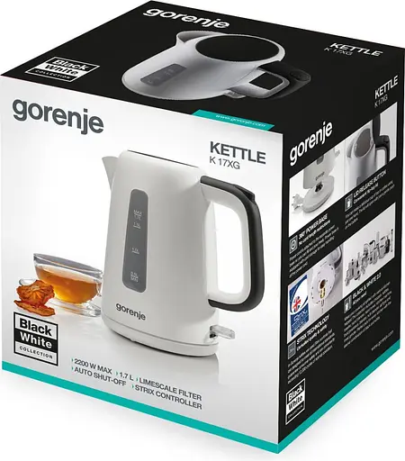 Gorenje Электрочайник 1.7 л, Strix контроль, пластик, белый - фото 9