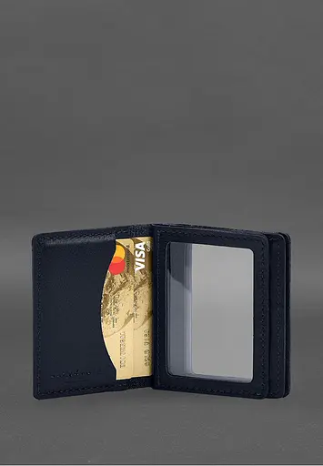 Кожаная обложка для водительского удостоверения, ID и пластиковых карт 2.1 синяя - фото 6