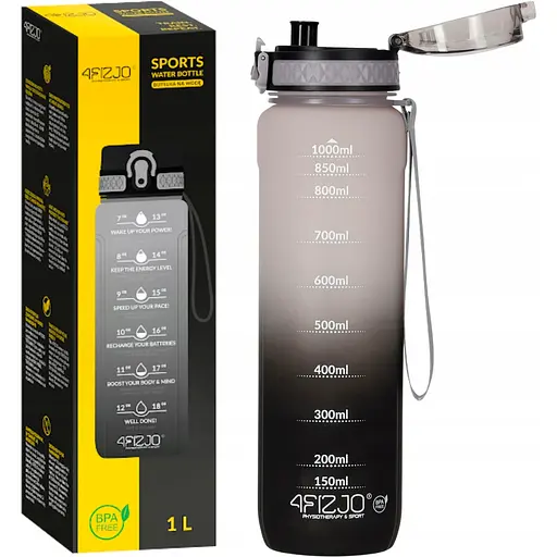 Пляшка для води 4FIZJO спортивна 1000 мл 4FJ0632 Grey/Black (P-5905973400756) - фото 1