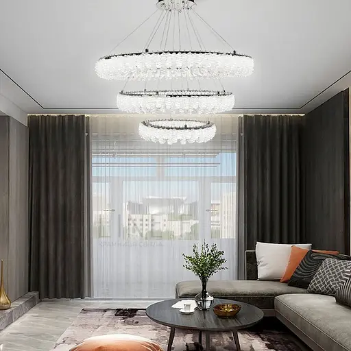 Кільцева кришталева люстра в хромі на 3 яруси 80+60+40 см | Арт. 33038-800+600+400 CH | Line F - фото 1