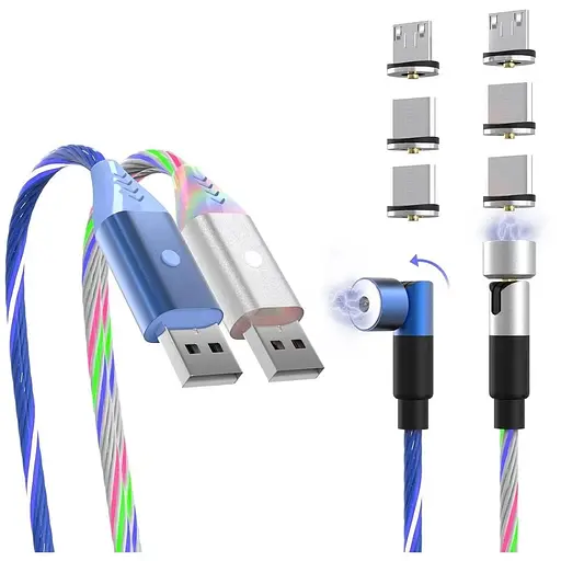 Магнитный зарядный кабель Light Up, совместимый с Samsung Galaxy S23 S22 S21 S20 S10E S9 S8 Plus Note 20 540°