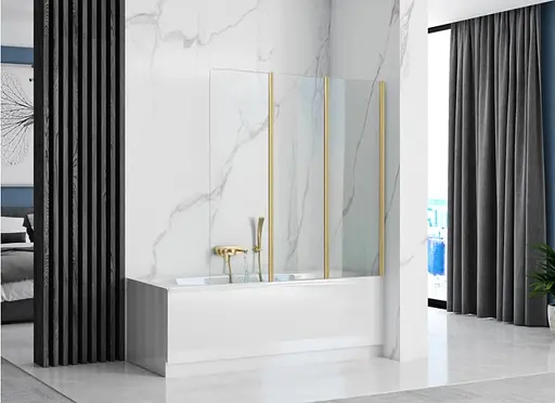 Шторка для ванни Rea Agat-3 120 brushed gold складана REA-W2501, Універсальна, прозорий, золотий - фото 2